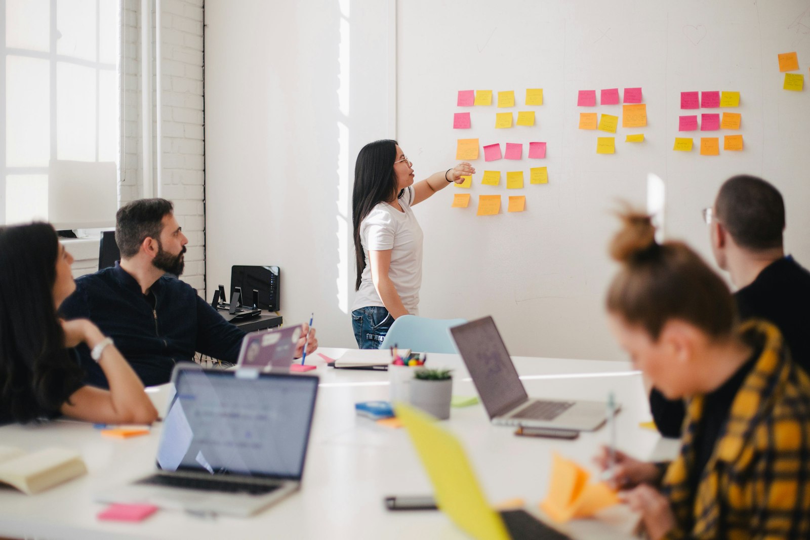 Team planning ideas on a wall